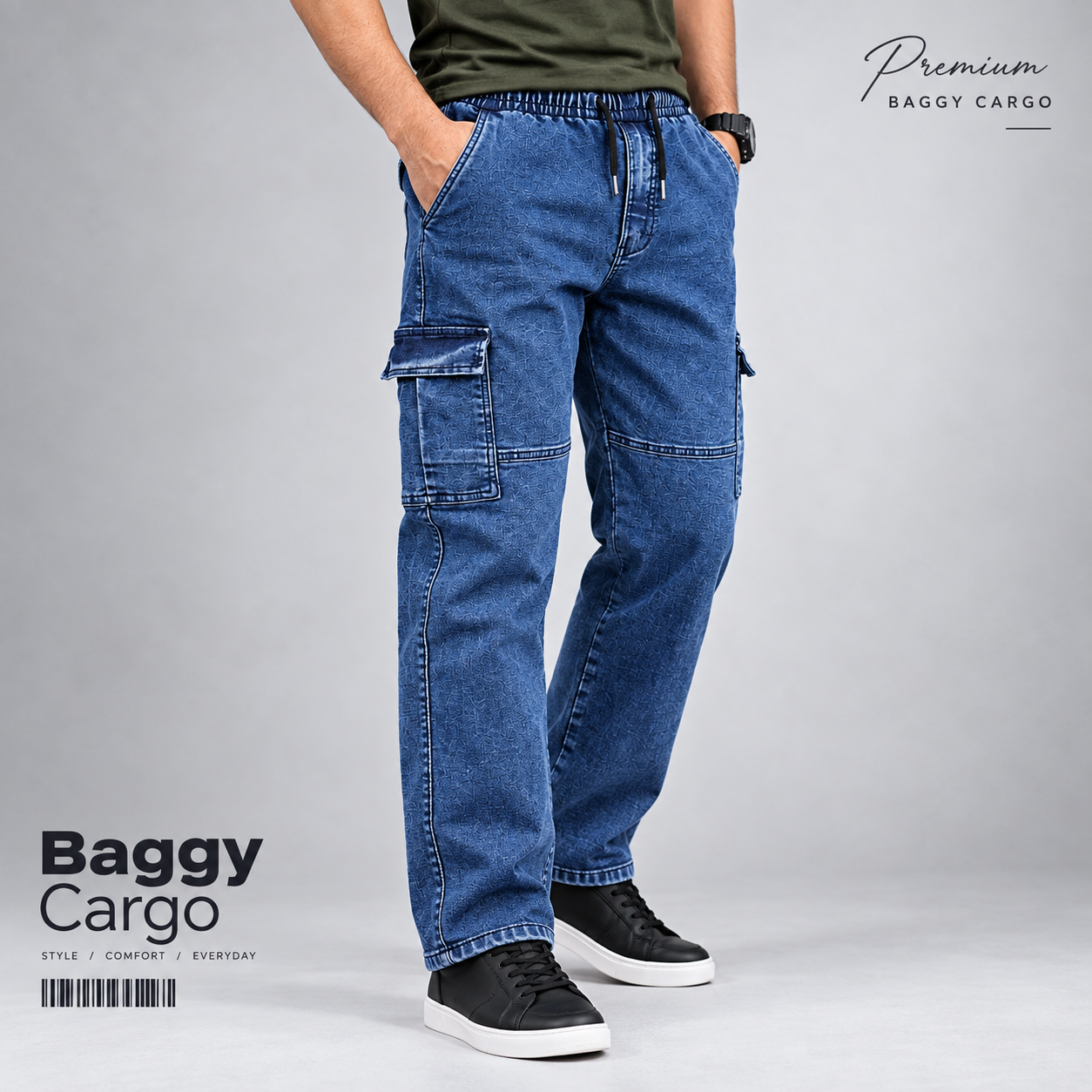 Deep Blue Baggy Cargo Pants